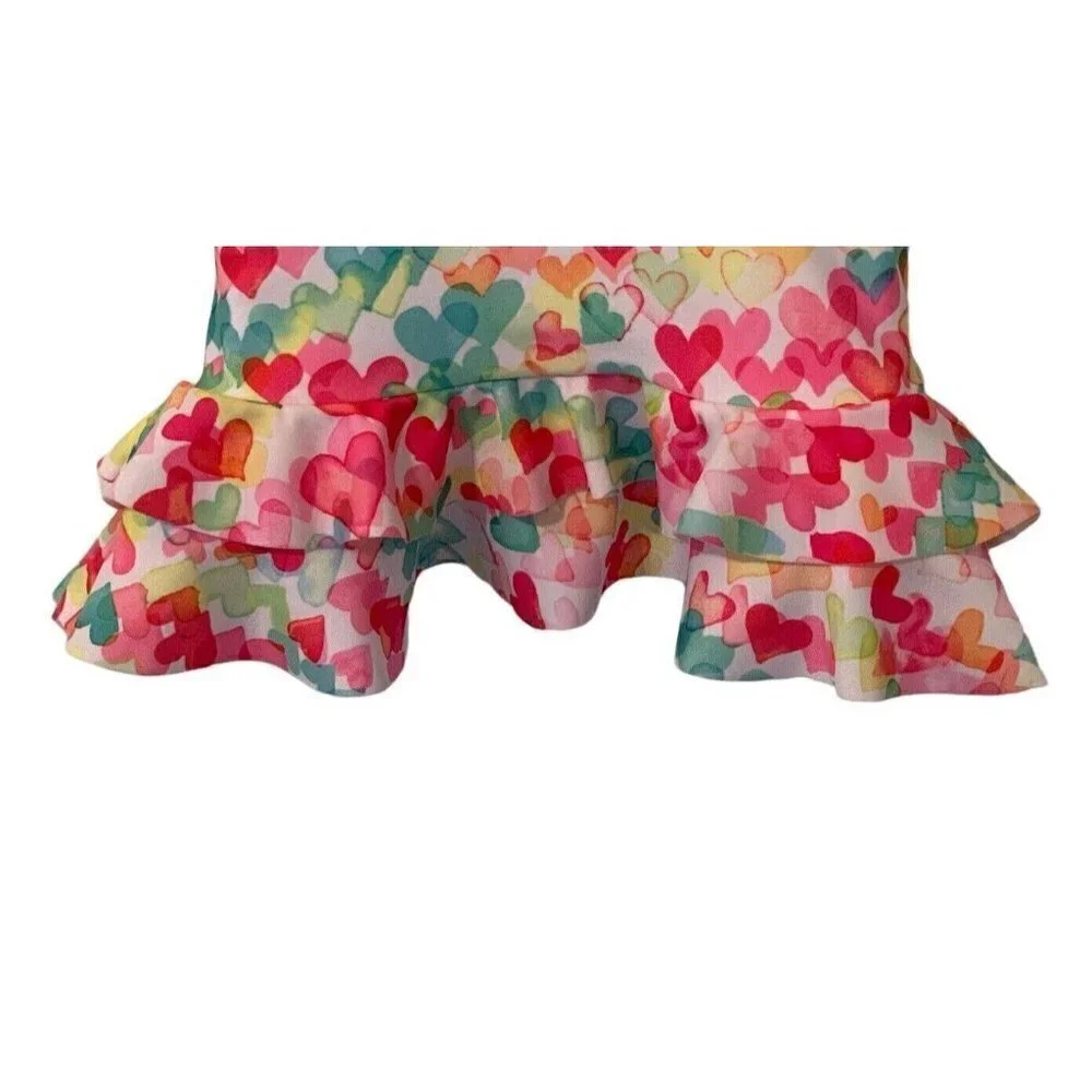 Kate Mack Girls Halter Top Swimwear Size 2T/2Y Ruffle Bottom Multicolor Hearts